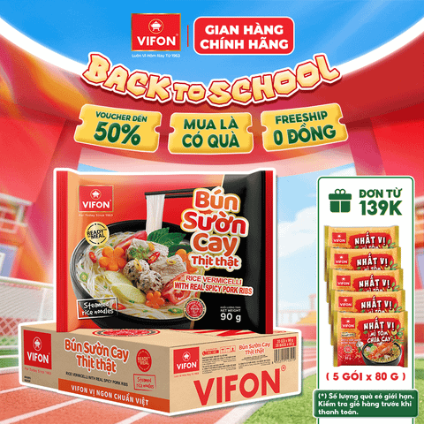 Thùng Bún Sườn Cay Thịt Thật VIFON 90g – Cay Nồng Đậm Đà, Có Thịt Thật
