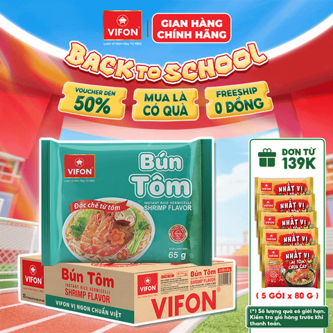 Thùng Bún tôm VIFON 65g – bún ăn liền vị tôm đậm đà, thơm ngon tiện lợi