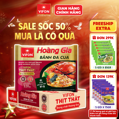 Thùng Hoàng gia bánh đa cua VIFON 120g – bánh đa cao cấp, đậm vị cua, sợi dai ngon