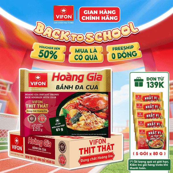 Thùng Hoàng gia bánh đa cua VIFON 120g – bánh đa cao cấp, đậm vị cua, sợi dai ngon