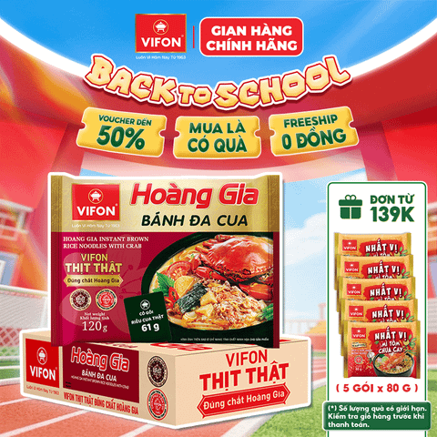 Thùng Hoàng gia bánh đa cua VIFON 120g – bánh đa cao cấp, đậm vị cua, sợi dai ngon