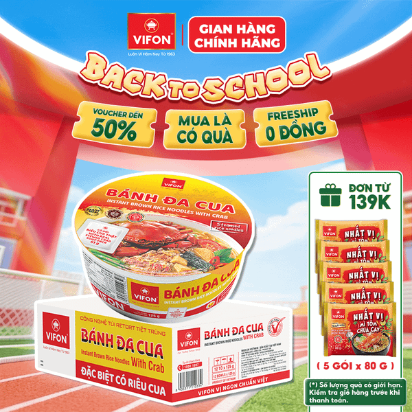 Thùng Bánh đa cua VIFON tô 125g – đậm vị cua, sợi dai ngon, tiện lợi