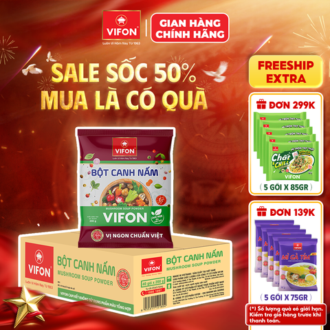 Thùng Bột canh nấm VIFON 200g – gia vị nêm sẵn đậm đà, thơm ngon vị tôm