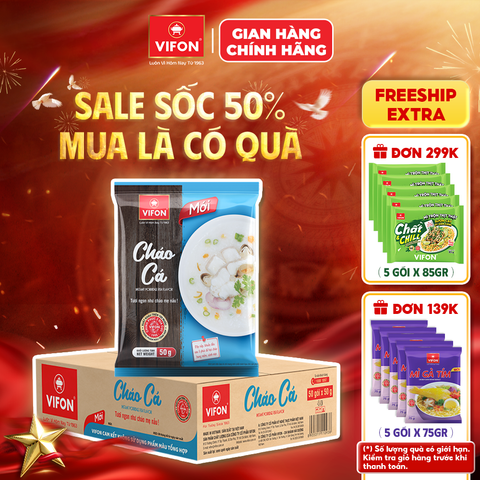Thùng Cháo cá VIFON 50g – cháo ăn liền thanh nhẹ, thơm ngon dễ ăn