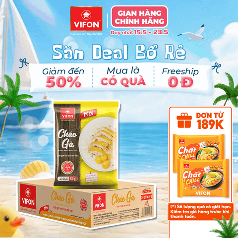 Cháo gà VIFON 20g là cháo ăn liền tiện lợi với hương vị thơm ngon, dễ ăn, phù hợp cho bữa ăn nhanh hằng ngày.