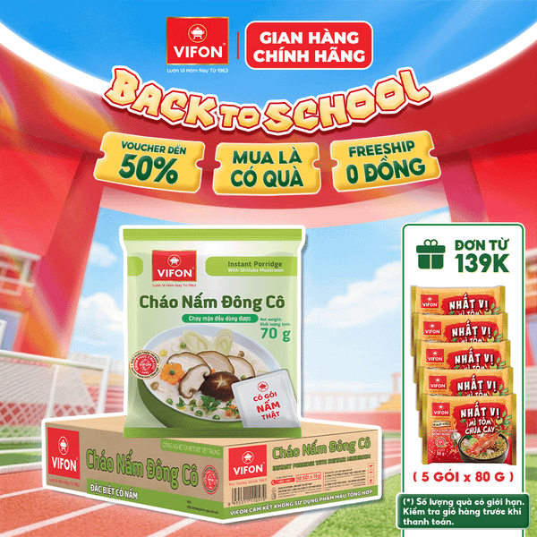 Thùng Cháo nấm đông cô VIFON 70g – thanh đạm tự nhiên, dễ ăn mỗi ngày
