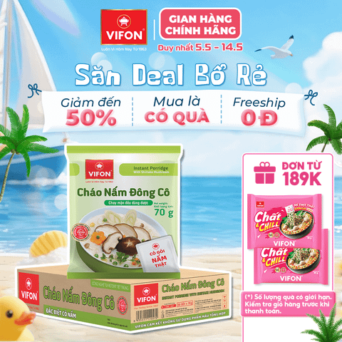 Cháo nấm đông cô VIFON 70g – thanh đạm tự nhiên, dễ ăn mỗi ngày