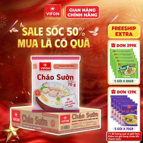 Thùng Cháo thịt thật sườn VIFON 70g – đậm đà hương vị, thơm ngon hấp dẫn
