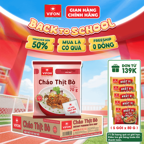 Thùng Cháo thịt thật thịt bò VIFON 70g – đậm vị thịt, thơm ngon dễ ăn