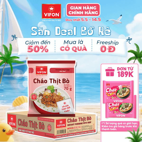 Cháo thịt thật thịt bò VIFON 70g – đậm vị thịt, thơm ngon dễ ăn