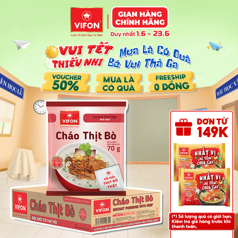 Cháo thịt thật thịt bò VIFON 70g – đậm vị thịt, thơm ngon dễ ăn