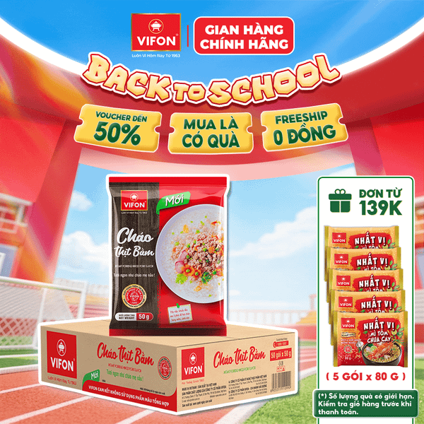 Thùng Cháo thịt bằm VIFON 50g – cháo ăn liền tiện lợi, thơm ngon dễ ăn