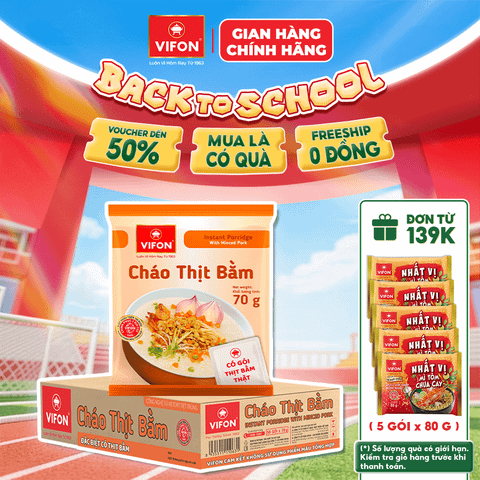 Thùng Cháo thịt thật thịt bằm VIFON 70g – đậm đà hương vị, dễ ăn mỗi ngày