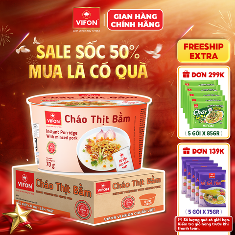 Thùng Cháo Thịt Thật Thịt Bằm VIFON 70g/Tô – Dễ Ăn, Mềm Mịn, Tiện Lợi Cho Bé