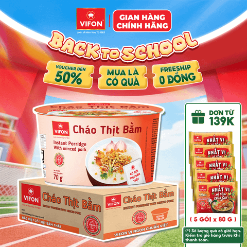 Thùng Cháo Thịt Thật Thịt Bằm VIFON 70g/Tô – Dễ Ăn, Mềm Mịn, Tiện Lợi Cho Bé