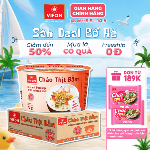 Cháo Thịt Thật Thịt Bằm VIFON 70g/Tô – Dễ Ăn, Mềm Mịn, Tiện Lợi Cho Bé