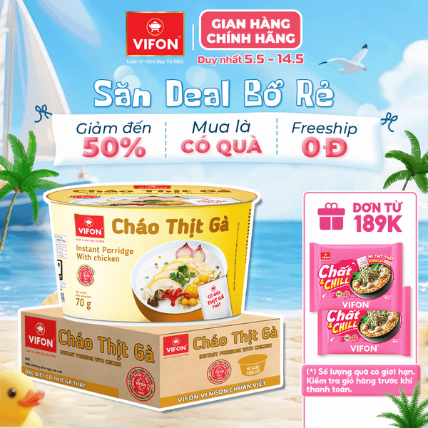 Cháo thịt thật thịt gà VIFON 70g/tô – Thanh nhẹ, dinh dưỡng, tiện lợi