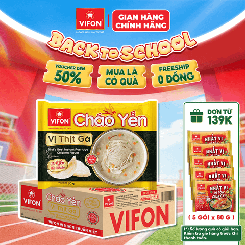 Thùng Cháo yến VIFON vị thịt gà 50g/gói – Thanh nhẹ, dinh dưỡng, tiện lợi