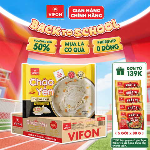 Thùng Cháo yến thịt gà VIFON 70g – Có gói thịt thật, thanh nhẹ, dinh dưỡng