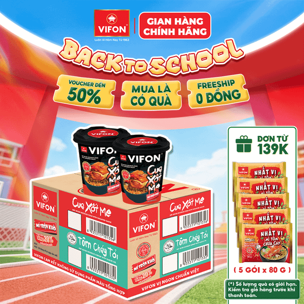 Thùng Ly mì trộn xốt cua xốt me VIFON 90g – chua ngọt đậm đà, hương vị hấp dẫn