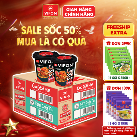 Thùng Ly mì trộn xốt cua xốt me VIFON 90g – chua ngọt đậm đà, hương vị hấp dẫn