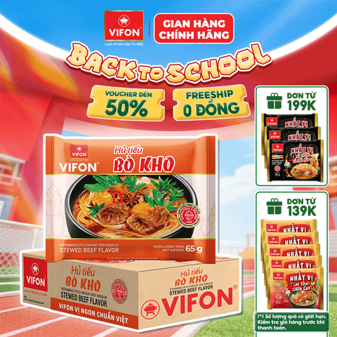 Thùng Hủ tiếu bò kho VIFON 65g – đậm vị bò kho, thơm ngon tiện lợi