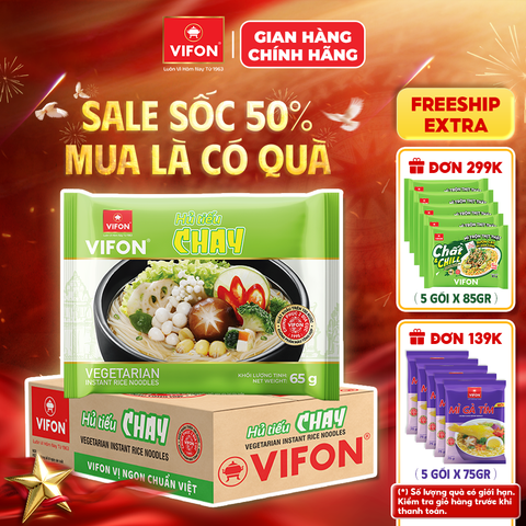 Thùng Hủ tiếu chay VIFON 65g – thanh đạm dễ ăn, tiện lợi nhanh gọn