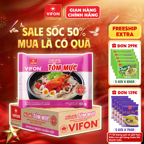Thùng Hủ tiếu tôm mực VIFON 65g – đậm vị hải sản, thơm ngon tiện lợi