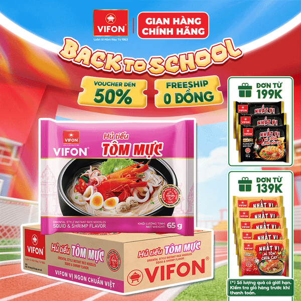 Thùng Hủ tiếu tôm mực VIFON 65g – đậm vị hải sản, thơm ngon tiện lợi