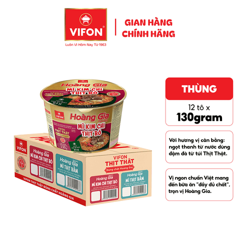Tô Hoàng Gia mì kim chi thịt bò VIFON 130g – Có thịt thật, đậm đà chuẩn vị Hàn