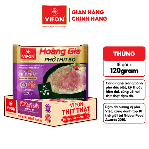 VIFON Hoàng Gia Phở Thịt Bò 120g – phở ăn liền cao cấp, đậm vị bò Việt