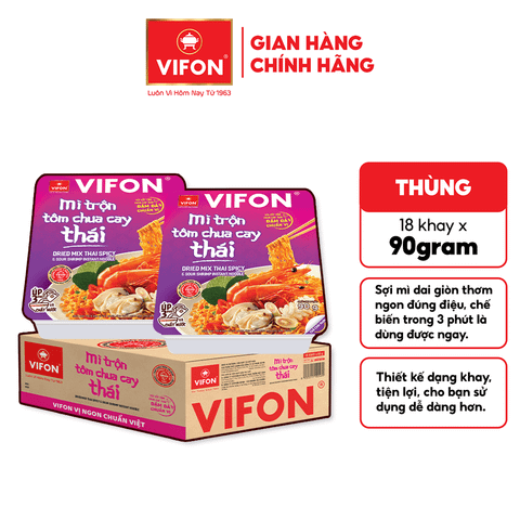 Khay mì trộn tôm chua cay thái VIFON 90g – chua cay đậm đà, chuẩn vị Thái