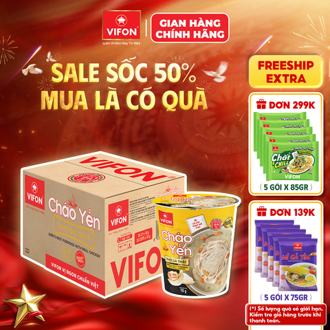 Thùng Ly cháo yến thịt gà VIFON 70g – cháo yến dinh dưỡng, thơm ngon tiện lợi