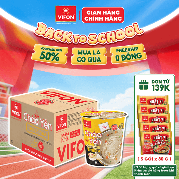 Thùng Ly cháo yến thịt gà VIFON 70g – cháo yến dinh dưỡng, thơm ngon tiện lợi