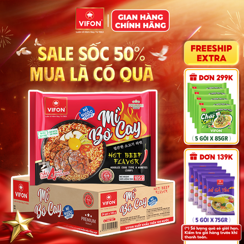 Thùng Mì cay vị bò VIFON 105g – cay nồng kích thích, đậm vị bò hấp dẫn