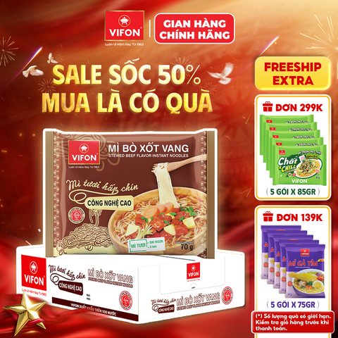 Thùng Mì Tươi Bò Xốt Vang VIFON 70g – Đậm Vị Bò, Sốt Vang Thơm Ngon, Mềm Dai
