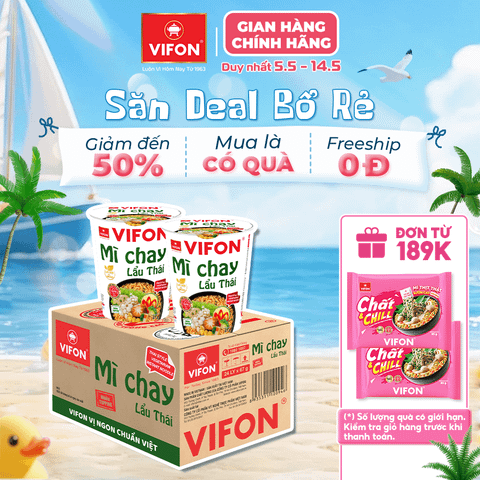 Mì ly lẩu thái chay VIFON 60g – chua cay đậm đà, thanh đạm tiện lợi