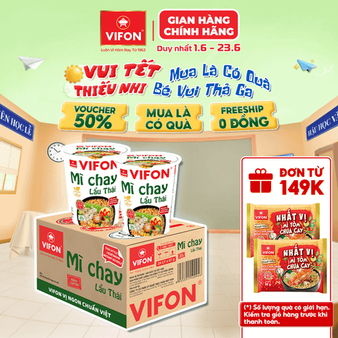 Mì ly lẩu thái chay VIFON 60g – chua cay đậm đà, thanh đạm tiện lợi