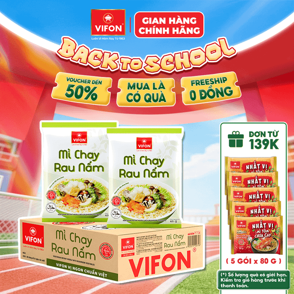 Thùng Mì chay rau nấm VIFON 65g – thanh đạm tự nhiên, thơm ngon dễ ăn