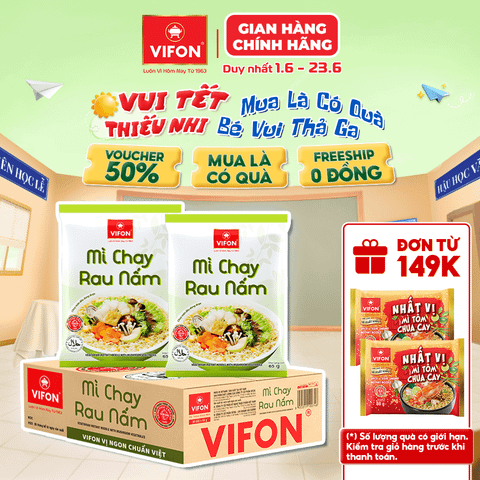 Mì chay rau nấm VIFON 65g – thanh đạm tự nhiên, thơm ngon dễ ăn