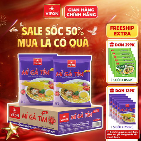 Thùng Mì gà tím VIFON 75g – sợi mì độc đáo, đậm vị gà thơm ngon