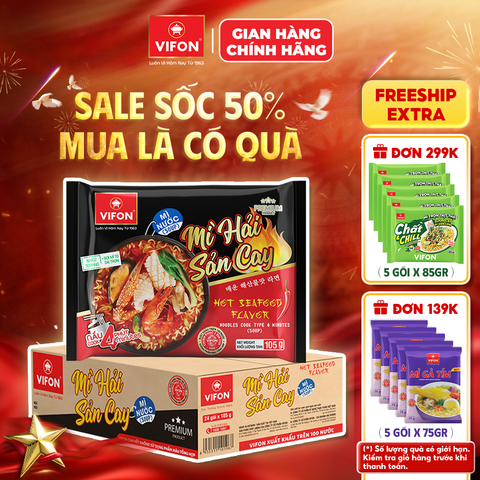Thùng Mì hải sản cay VIFON 105g – mì hải sản cay đậm đà, sợi mì dai phong cách Hàn Quốc
