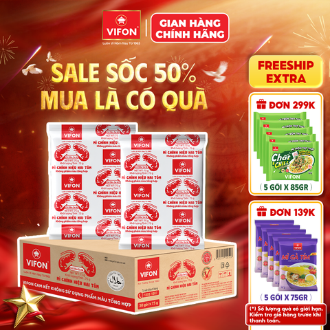 Thùng Mì chính hiệu hai tôm VIFON 75g/gói – Hương vị truyền thống, đậm đà quen thuộc