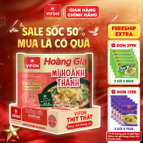 Thùng Hoàng gia mì hoành thánh VIFON 130g – mì ăn liền cao cấp, đậm đà hương vị truyền thống