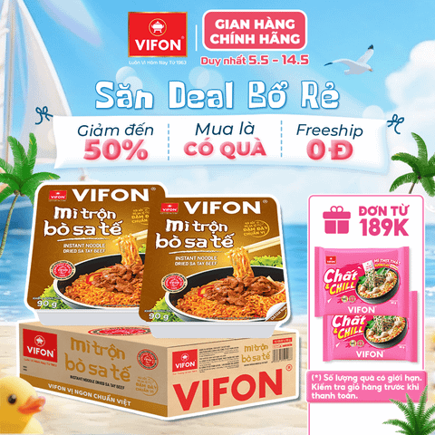 Khay mì bò sa tế VIFON 90g – mì trộn cay đậm đà, tiện lợi nhanh gọn