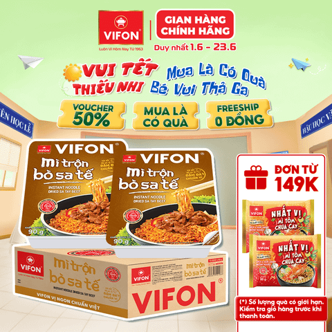 Khay mì bò sa tế VIFON 90g – mì trộn cay đậm đà, tiện lợi nhanh gọn
