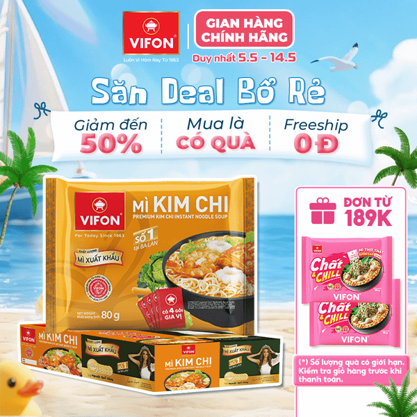 Mì xuất khẩu kim chi VIFON 80g – chua cay đặc trưng, đậm vị Hàn Quốc