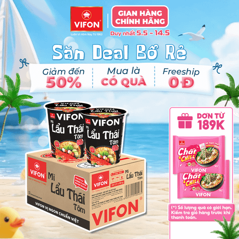 Mì ly lẩu Thái tôm VIFON 60g – chua cay đậm đà, thơm ngon vị tôm