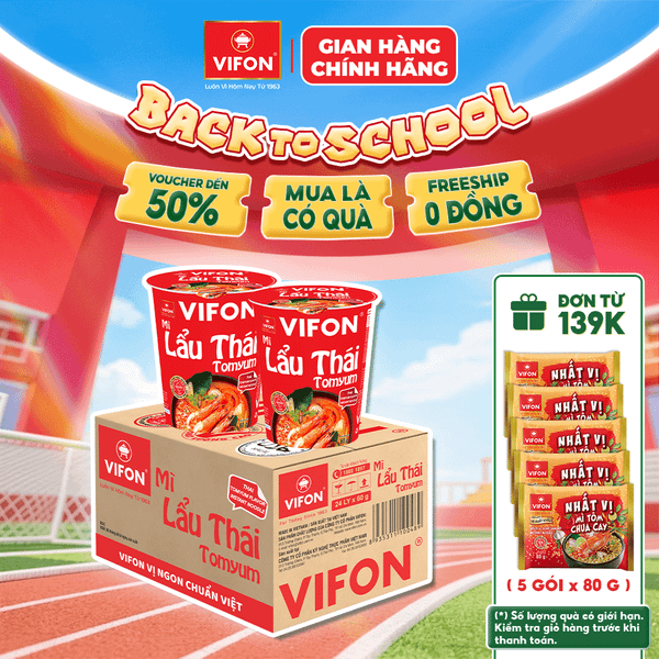 Thùng Mì ly lẩu Thái Tomyum VIFON 60g – chua cay đậm đà, thơm ngon chuẩn vị