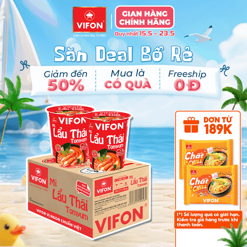 Mì ly lẩu Thái Tomyum VIFON 60g – chua cay đậm đà, thơm ngon chuẩn vị